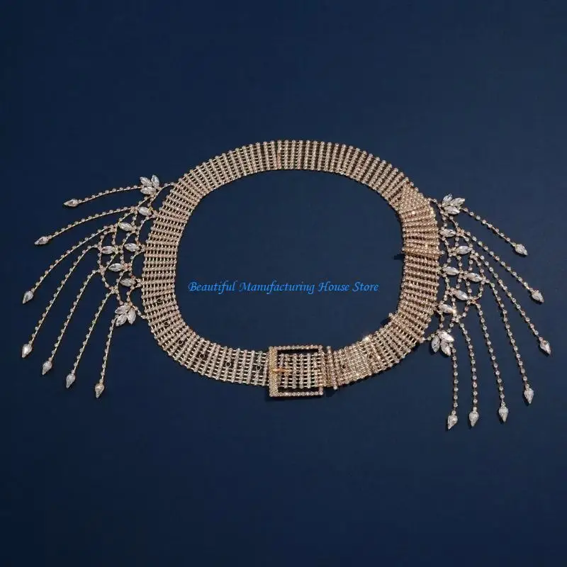 E56A Luxuriöse Taillenkette mit Quasten und Diamanten, Strasssteinen, Bauchkette, Zubehör, Körperschmuck für Modebegeisterte – Detail 7