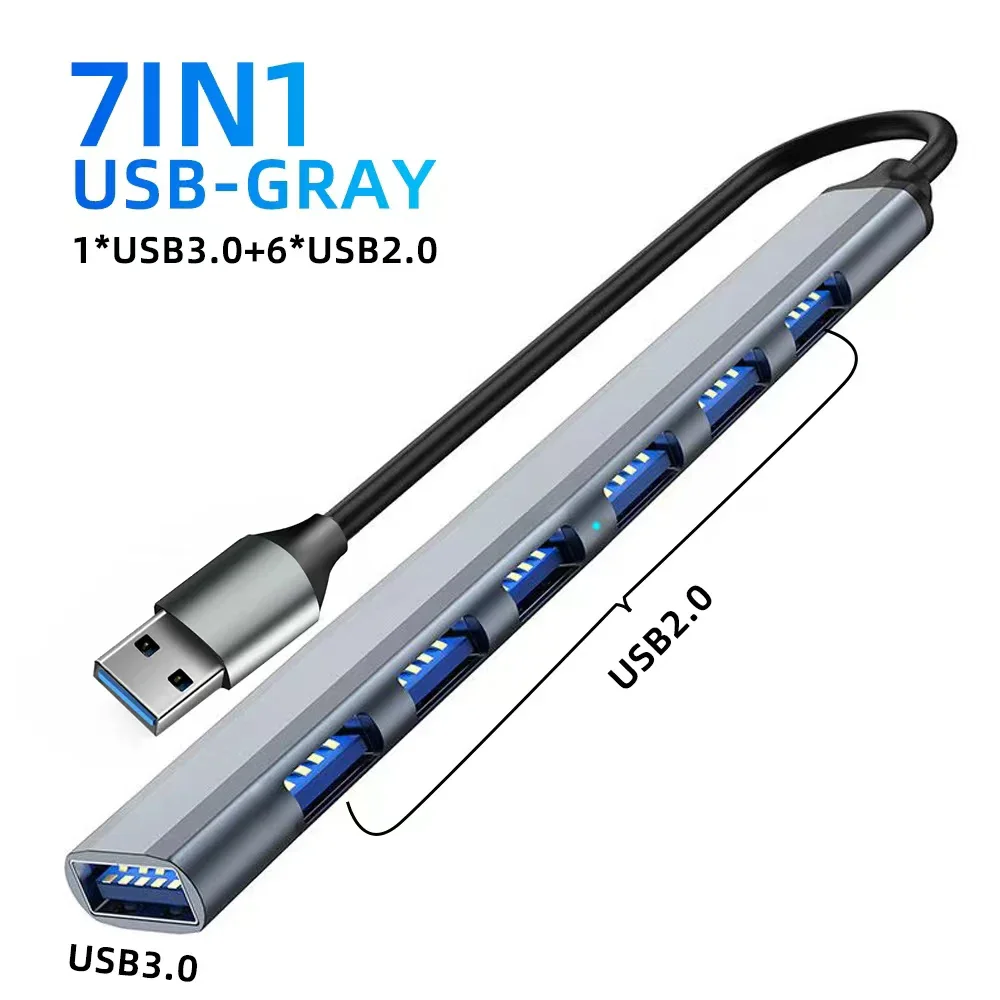7-Port High-Speed USB Hub Splitter with USB 3.0 and Type C Connectivity
