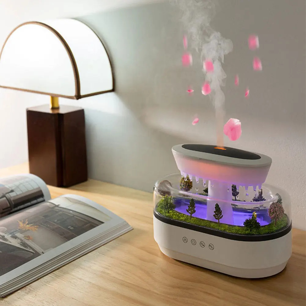 Rain Cloud Air Humidifier Water Drip Micro Landscape Cool Mist Humidifier with 7 Night Light Aromatherapy Diffuser for Bedroom 3