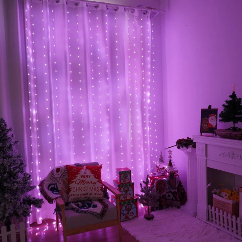 thumbnail image 1 of Guirnalda de luces LED para cortina navideña, control remoto por USB, cadena de luces de hadas, decoración para bodas, fiestas, dormitorios, exteriores y hogar, 1 of 5
