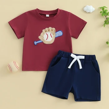 Boys Casual Summer Outfits Striped Print Short Sleeve T-Shirts and Drawstring Waist Shorts 2-Piece Clothing Set for Toddlers 3
