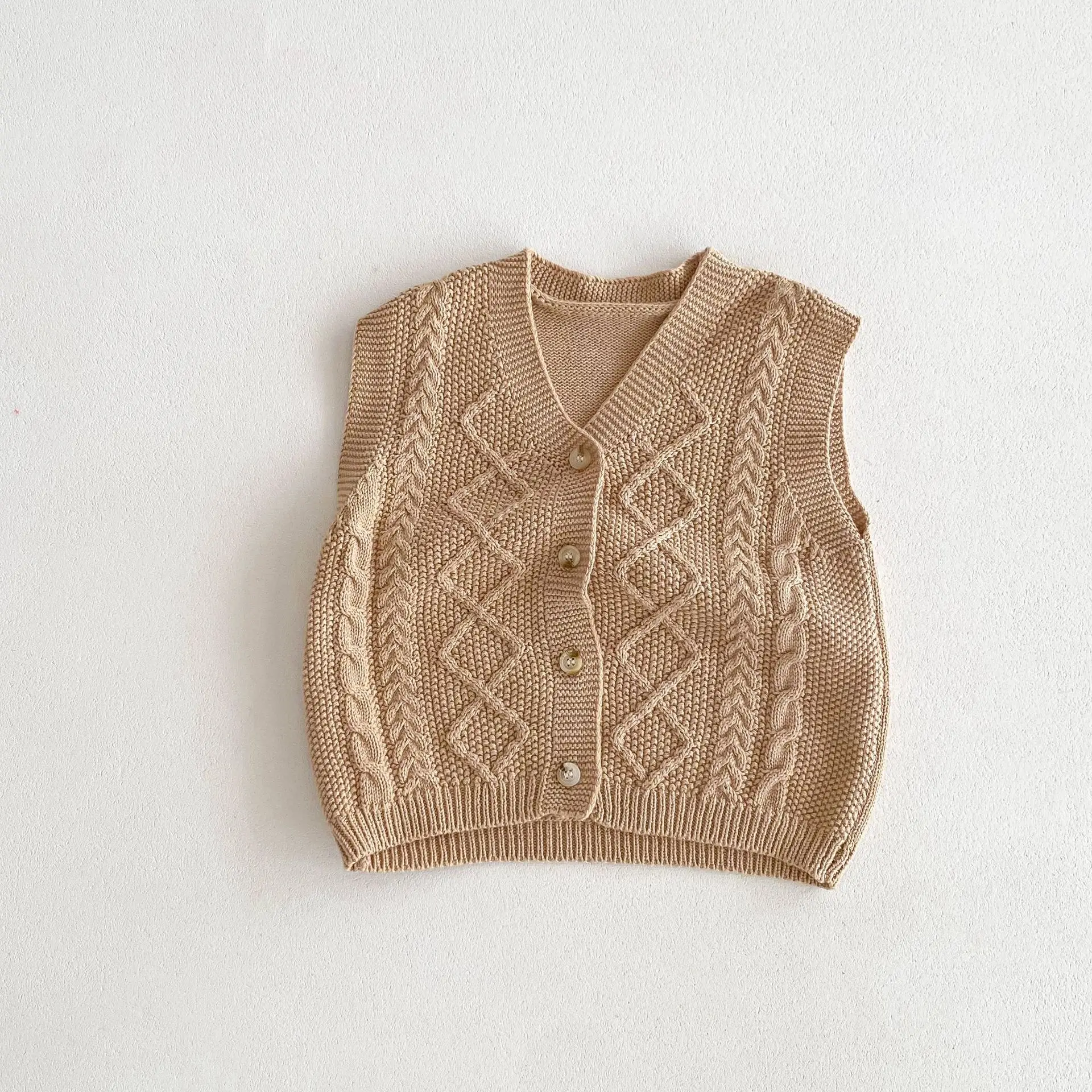

2024 Autumn New Children Knitted Vest Boys Girls Solid Casual Sweater Cardigan Baby Sleeveless Coat Kids Versatile Vest Jacket