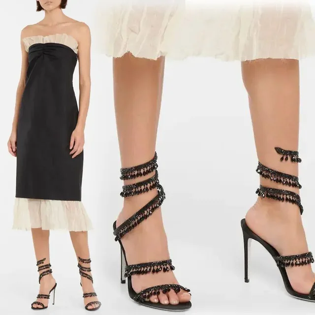 Sandales à talons hauts pour femmes, avec franges en strass, Design élégant, talons aiguilles, chaussures de soirée tendance 1