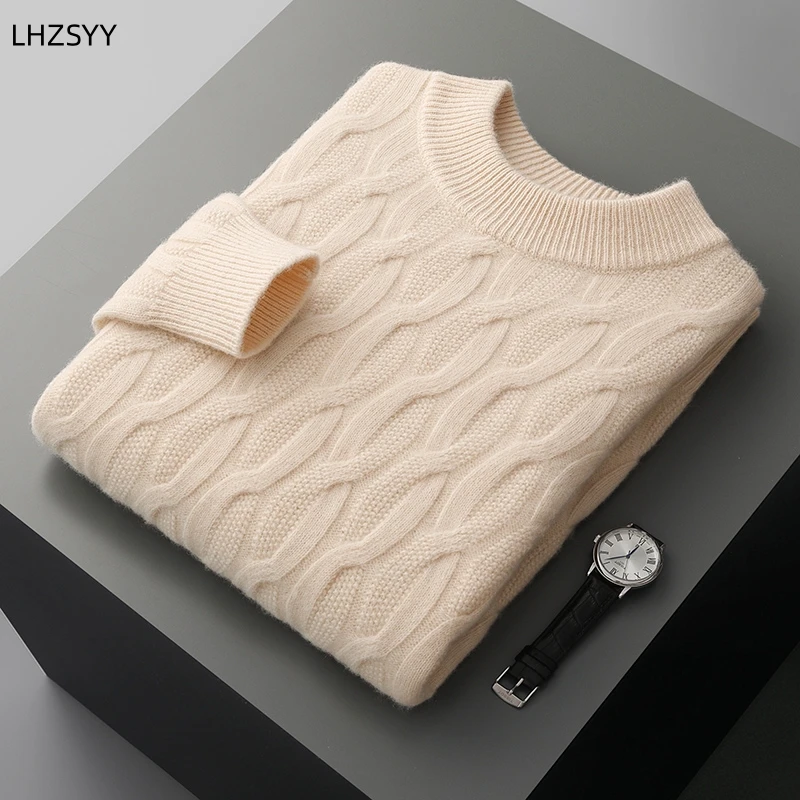 LHZSYY Winter New Thicken 100%Cashmere Sweater Men's Half-high Neck Twisted Pullovers Large Size Jackets Tops Casual Knit Shirts 2