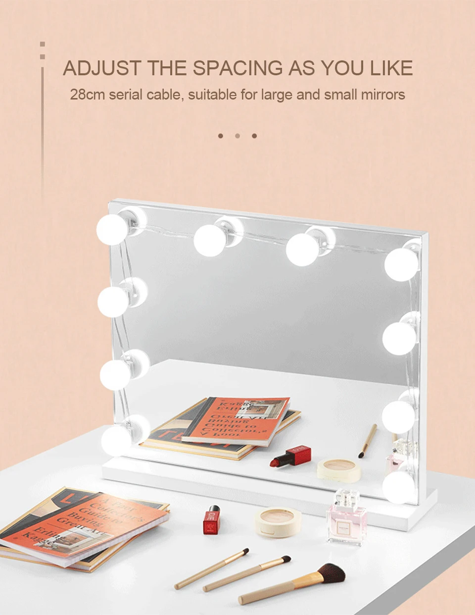 Luz de relleno de espejo de tocador, iluminación ajustable, 3 colores, LED, USB, bombillas de pared, cadena para todos los bonitos, 3 colores, luz de tocador regulable