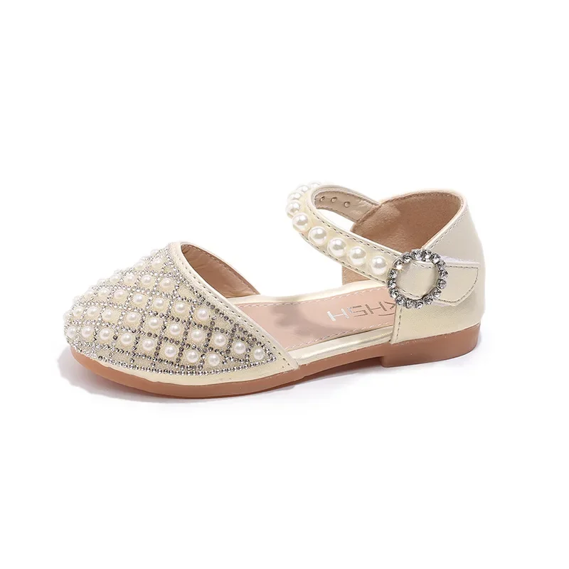 Children Party Flat Sandals Summer Rhinestone Pearl Sandals for Kids Girls Fashion Luxury Princess Causal Wedding Dress Shoes 6