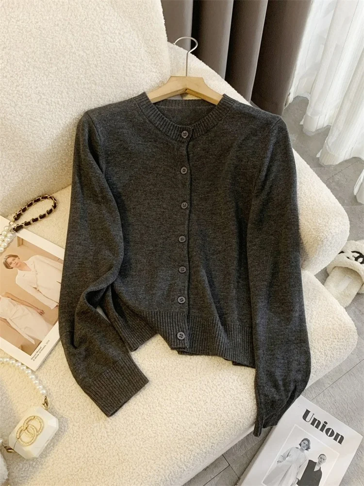 Female Sweater Knit Cardigan Coat Casual Loose Long Sleeve Patchwork Solid Scoop Neck Outwear Autumn Knitwear Coat Ladies