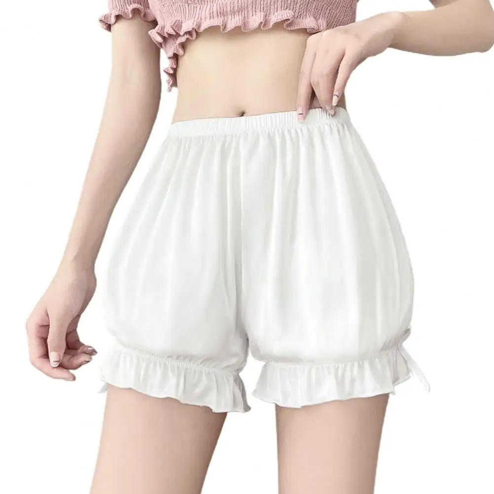 Women High Waist Ruffle Cuffs Safety Shorts Pumpkin Lantern Shape Loose Bottoming Shorts Summer Thin Bloomers safety shorts high waist shorts