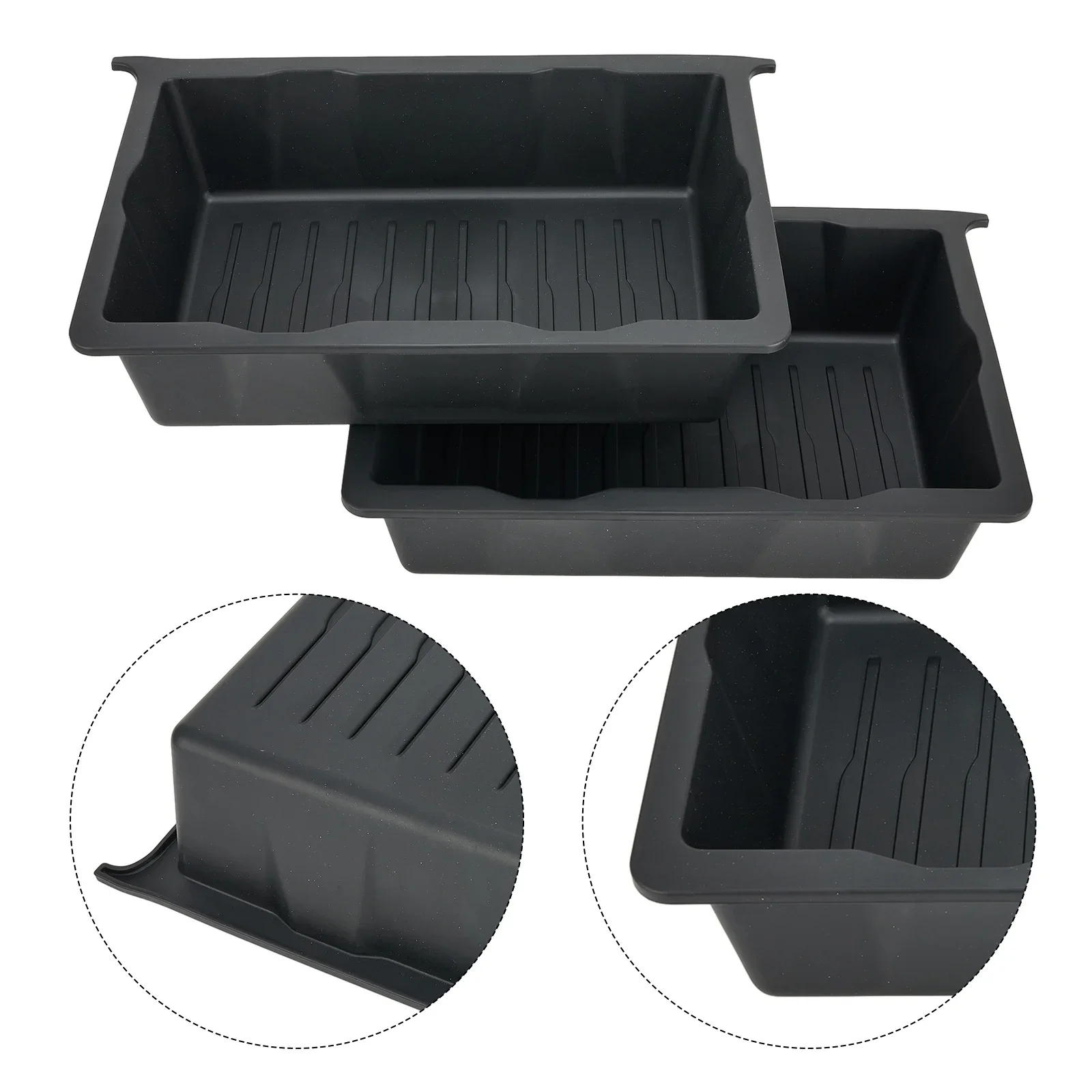 1pc/2pcs Under Seats Storage Box Organizer Trays Case Drawer TPE Black For Tesla-Model Y-40x12x27cm Stowing Tidying