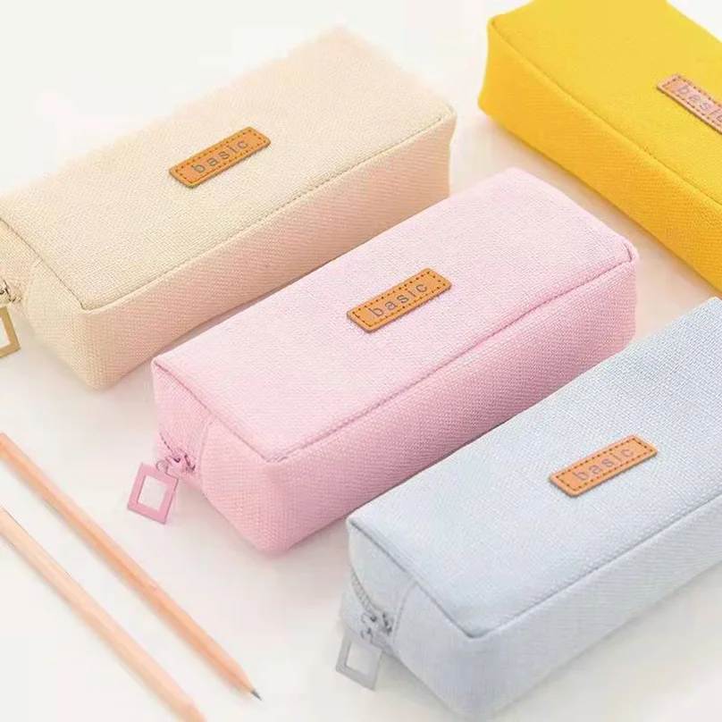Brief Style Cute Kawaii Canvas Zipper Pencil Cases Cute Simple Pen Bag