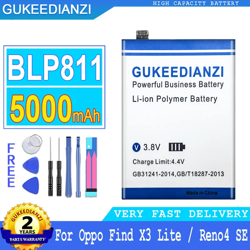 

5000mAh GUKEEDIANZI Battery BLP811 For Oppo Find X3 Lite CPH2145/Reno 4 se/5 5G 4SE PEGM PEAT00 PEAM00 Big Power Bateria