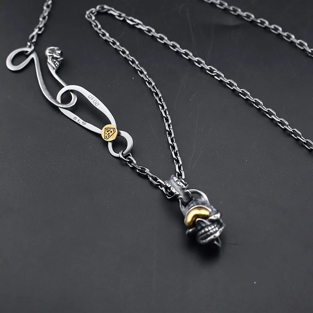 European and American vintage style skull head inlaid turquoise necklace for couples