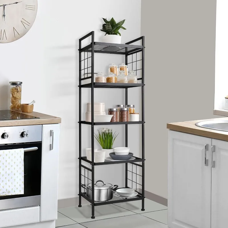 5-Wire Standing Storage Shelves, Metal Shelving Unit Pantry Rack for Laundry Kitchen Bathroom Organizer(Black) 2