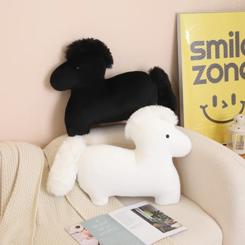 Catroon 55CM  High Quality Animals Black White Horse Stuffed Soft Throw Pillow Super Soft Dolls Girls Baby Home Office Decor