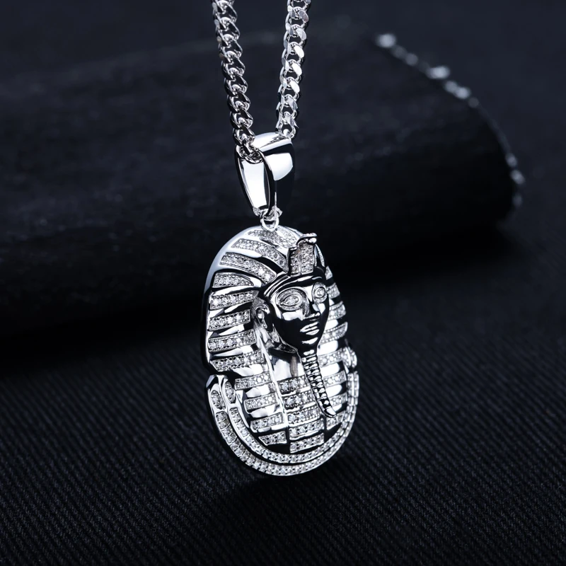 MossanRappr Moissanite Iced out Egyptian Pharaoh Pendant Bling Hip Hop Necklace 925 Sterling Silver Heavy Metal Jewelry for Men - Image 5