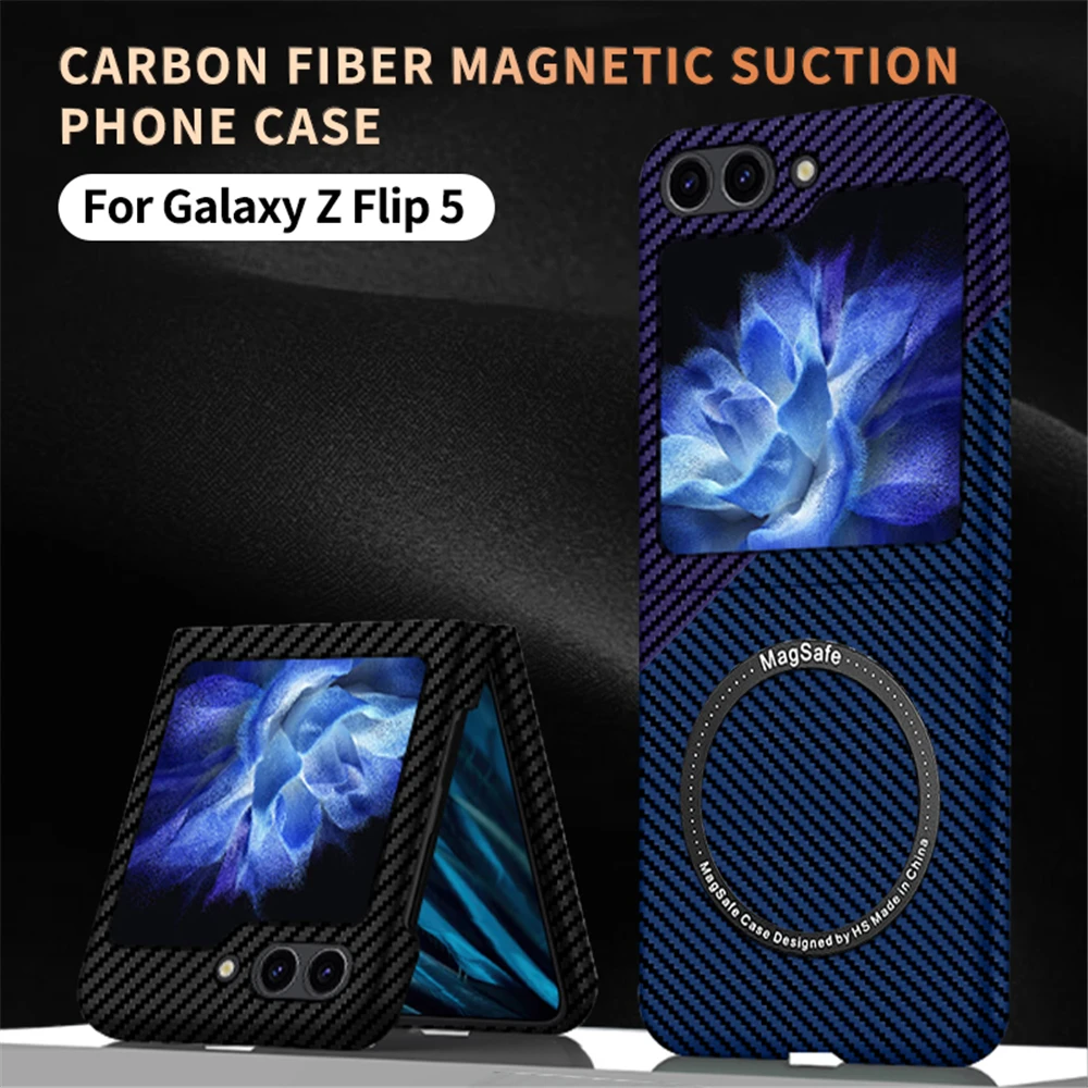 

Магнитный Твердый чехол из углеродного волокна для Samsung Galaxy Z Flip 5 5G, противоударный чехол для защиты камеры, чехлы для телефонов Coque Fundas