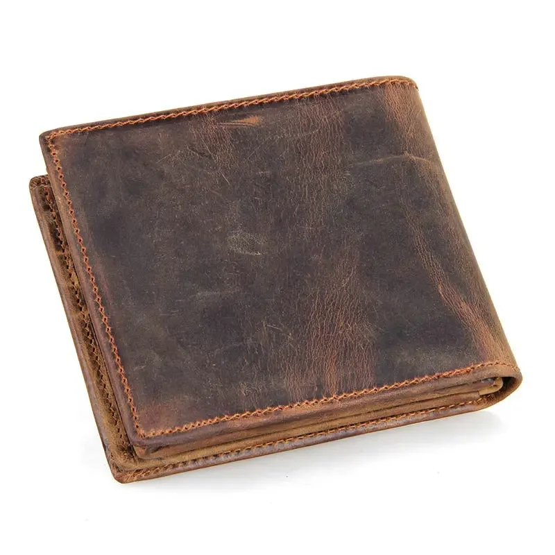 Vintage Crazy Horse Leather Wallet Men's Short Genuine Leather Wallet