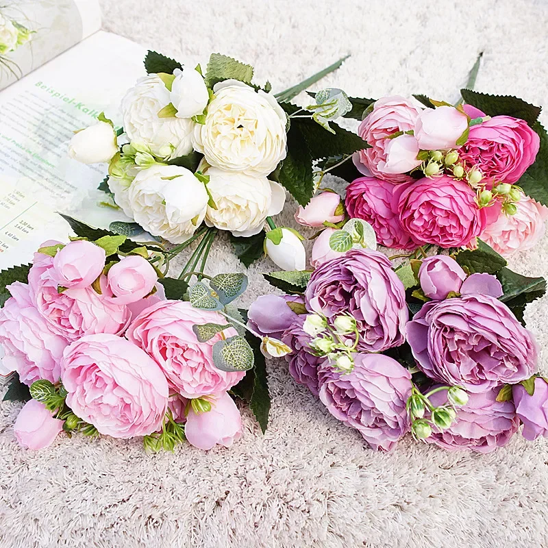 Artificial Plants Artificial Flowers Artificial Flower Bouquet Artificial Flower Beautiful Rose Peony Artificial Silk Flowers Small bouquet Home Party Spring Wedding Decoration