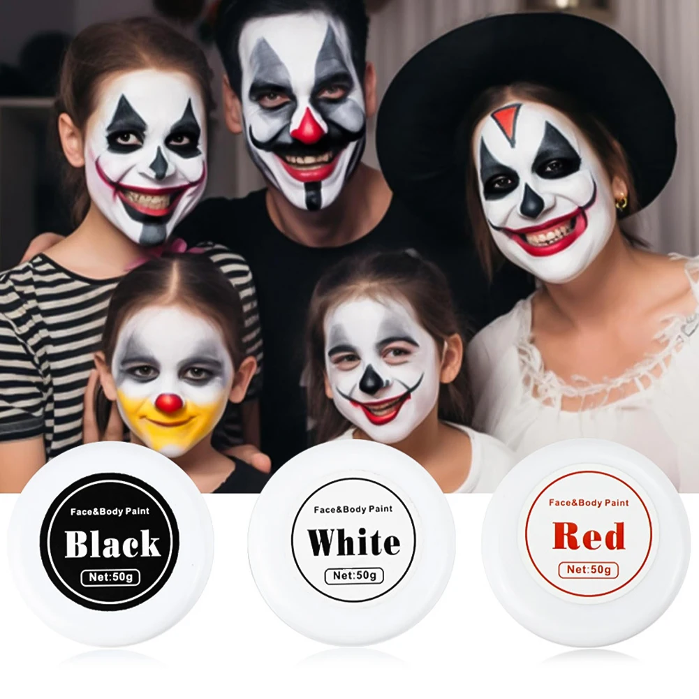Professional Face & Body Paint - White, Black, Red for Special Effects, Holidays & Costume Parties