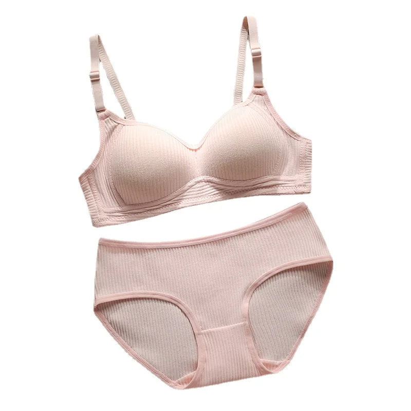 Conjuntos de sujetador sin costuras para mujer, bragas + sujetador sin aros, traje de 2 uds., Bralette de Color sólido, lencería Sexy, sujetador de algodón para mujer_voghion.com