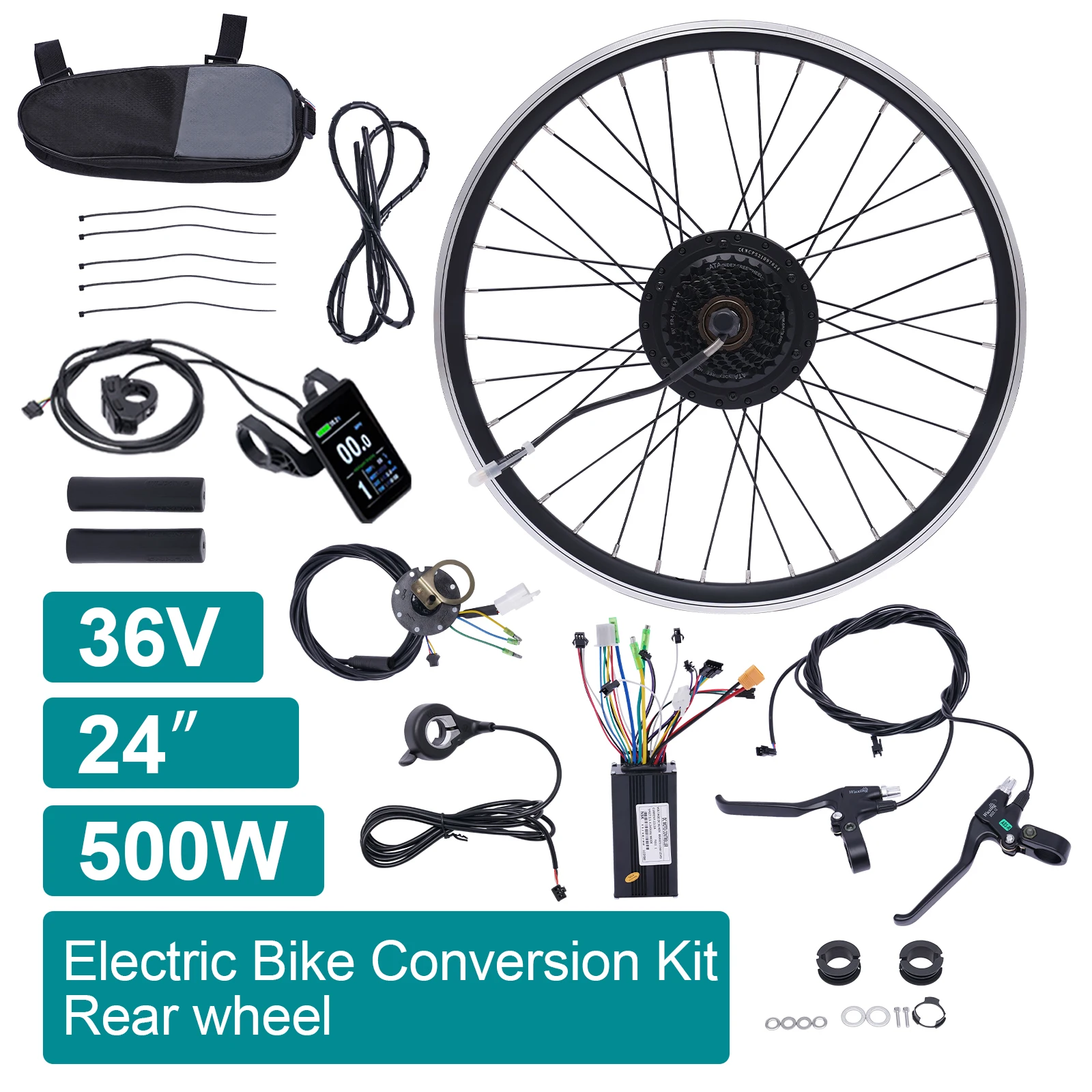 CNCEST Kit de conversión de bicicleta eléctrica de rueda delantera de 27.5  pulgadas, 36 V, 500 W, kit de bicicleta eléctrica para rueda delantera, kit