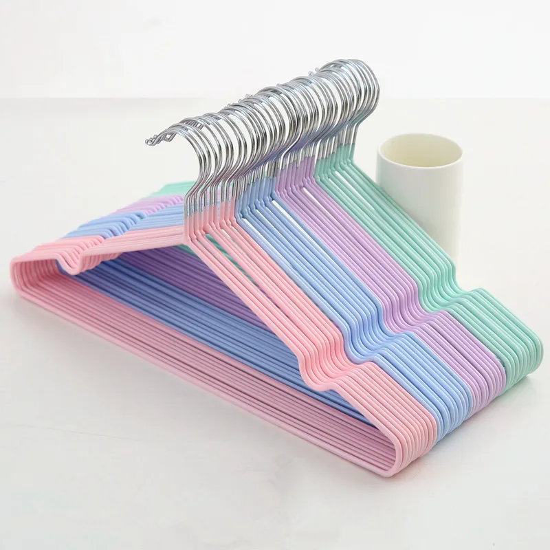 Dipped plastic anti slip clothes hanger metal clothes hanging support adult child drying rack 10pcs household sea