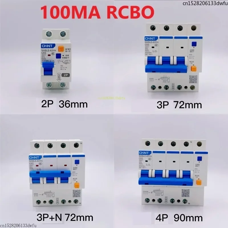 CHINT NXBLE-63YH 100MA 0.1A RCBO disyuntor de corriente Residual interruptor magnético térmico NXBLE 32A 40A 63A 125A 2