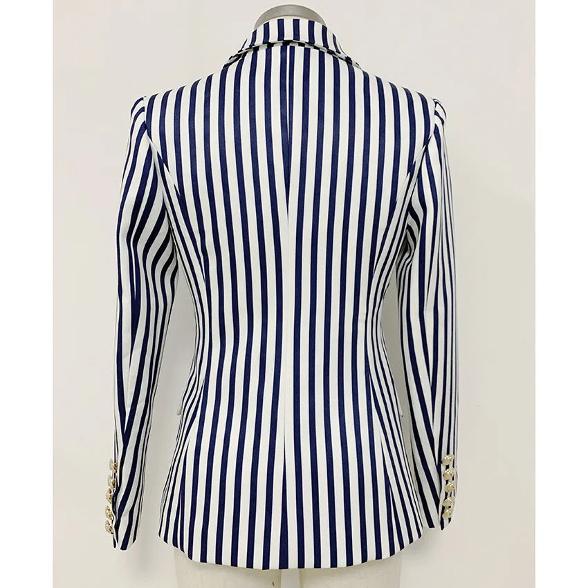Tesco New Ladies Blazer Women Suit Jacket Classic Blue Striped Blazer Notched Collar Business Suit Elegant Outwear For Female