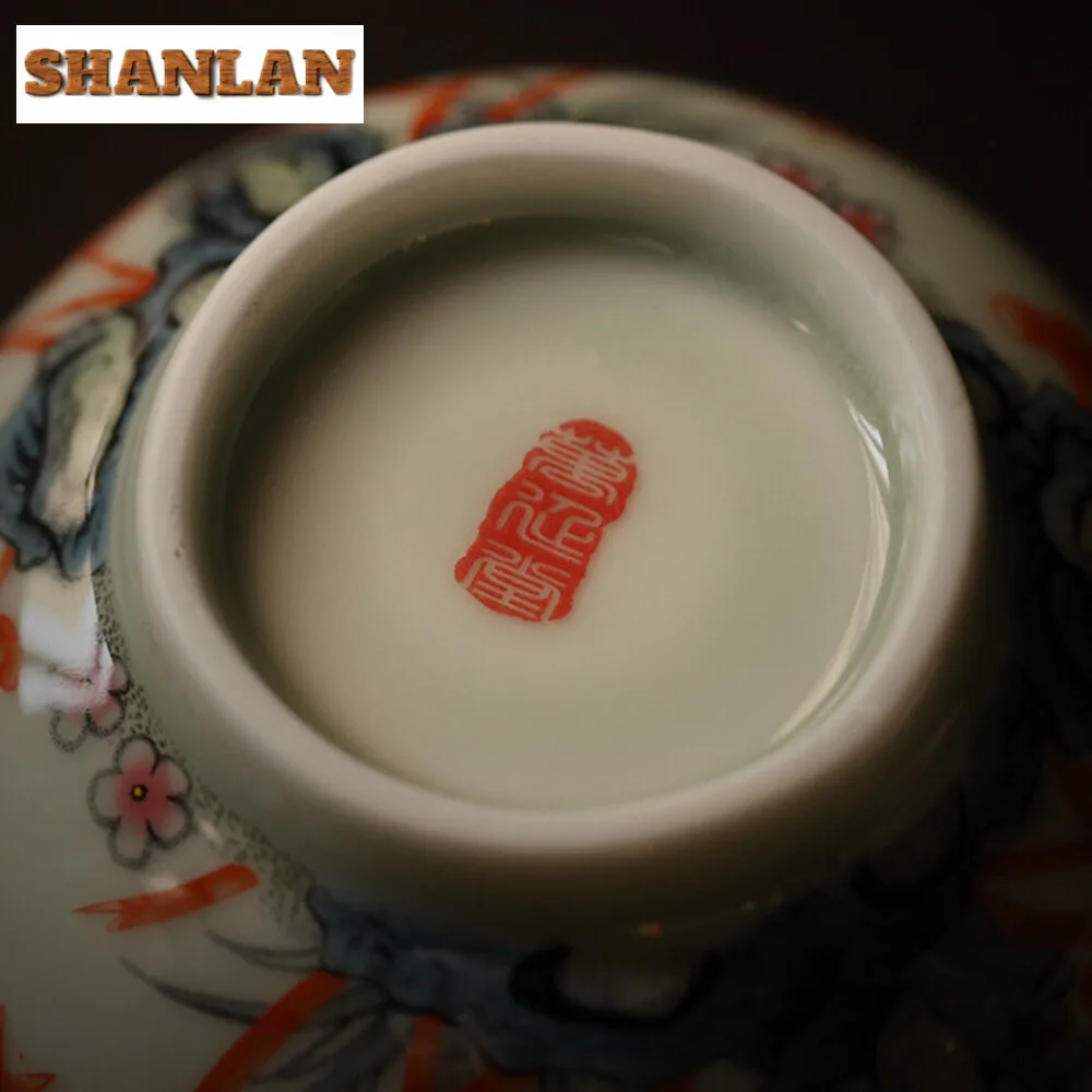 125ml Ancient Blue Glazed Handmade Cover Bowl Set Household Hand-painted Red Bamboo Gaiwan Vintage Tea Tureen Tea Maker Gift