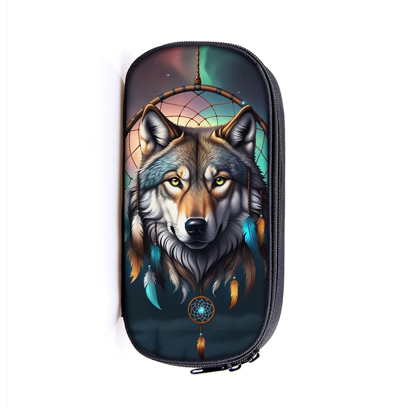 Lion With Crown Paint Pencil Case Snow Wolf / Colorful Tiger Cosmetic Bags For Teenager Pencil Box Women School Cases Supplies 3