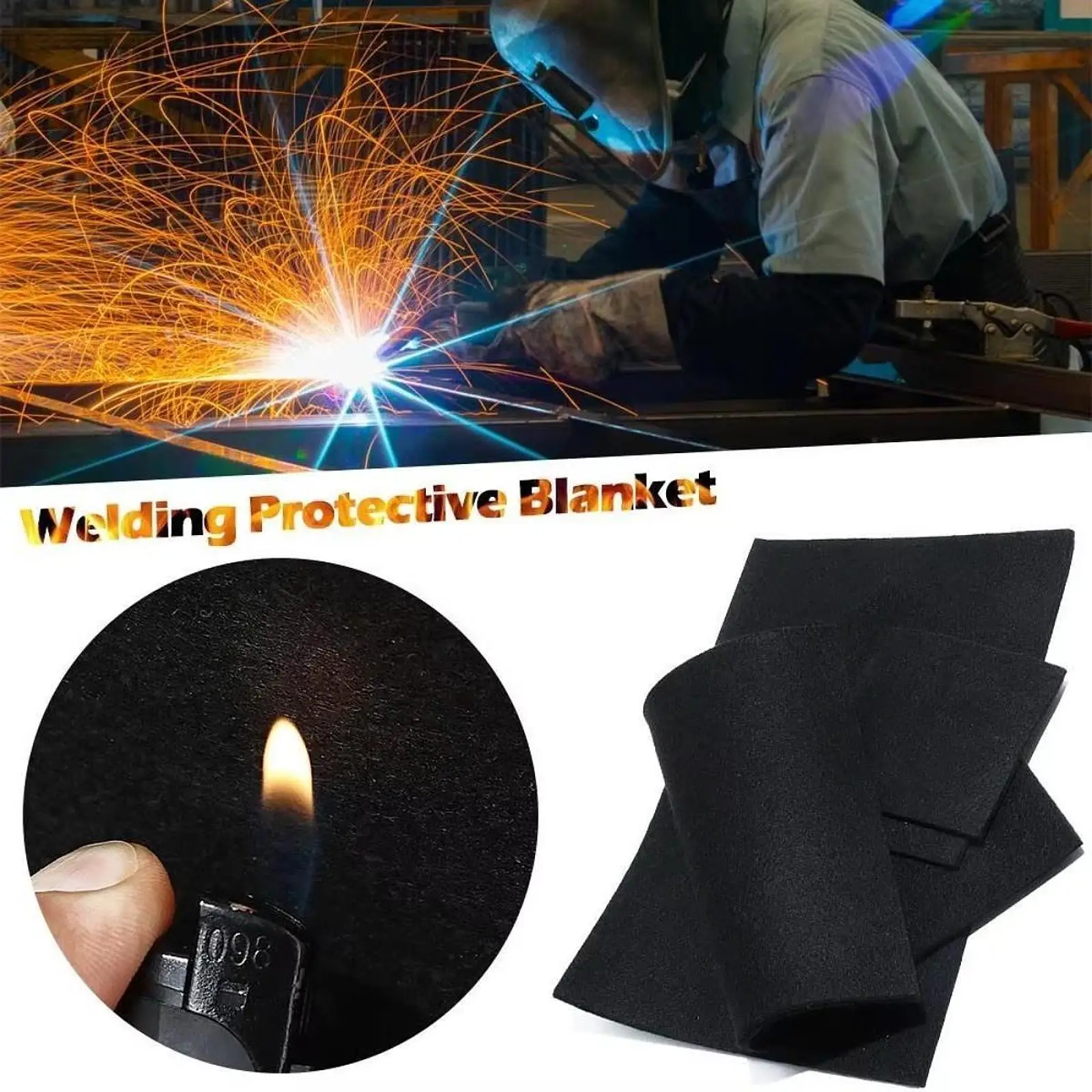 Fireproof Welding Blanket Heat Shield Black Flame Retardant Fabric Fire Resistant Pad