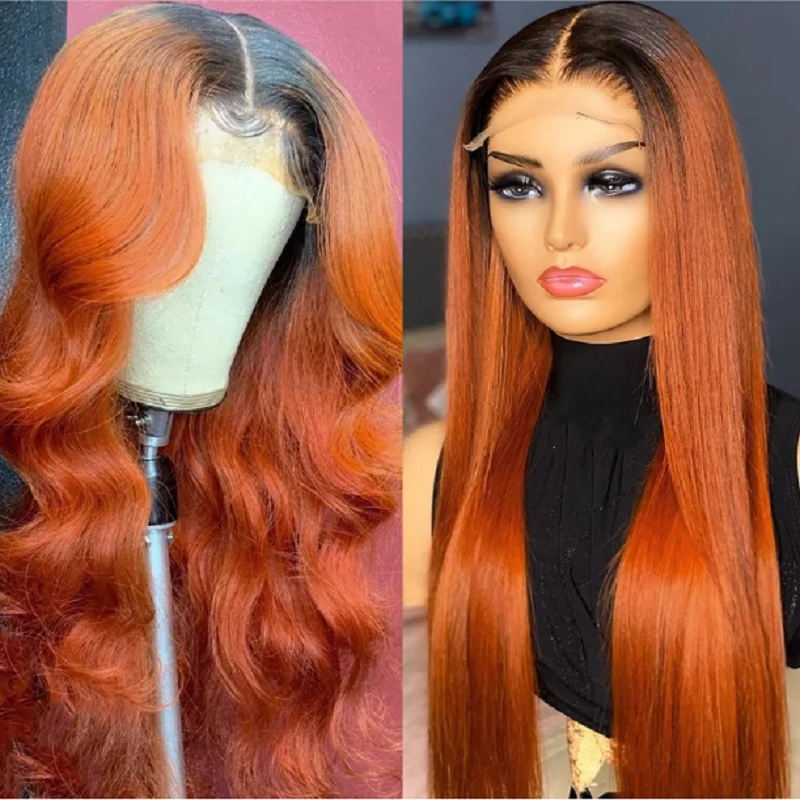 

Preplucked Soft 26 inch Long Ombre Orange 180Density Glueless Deep Wave Lace Front Wig For Black Women BabyHair Daily