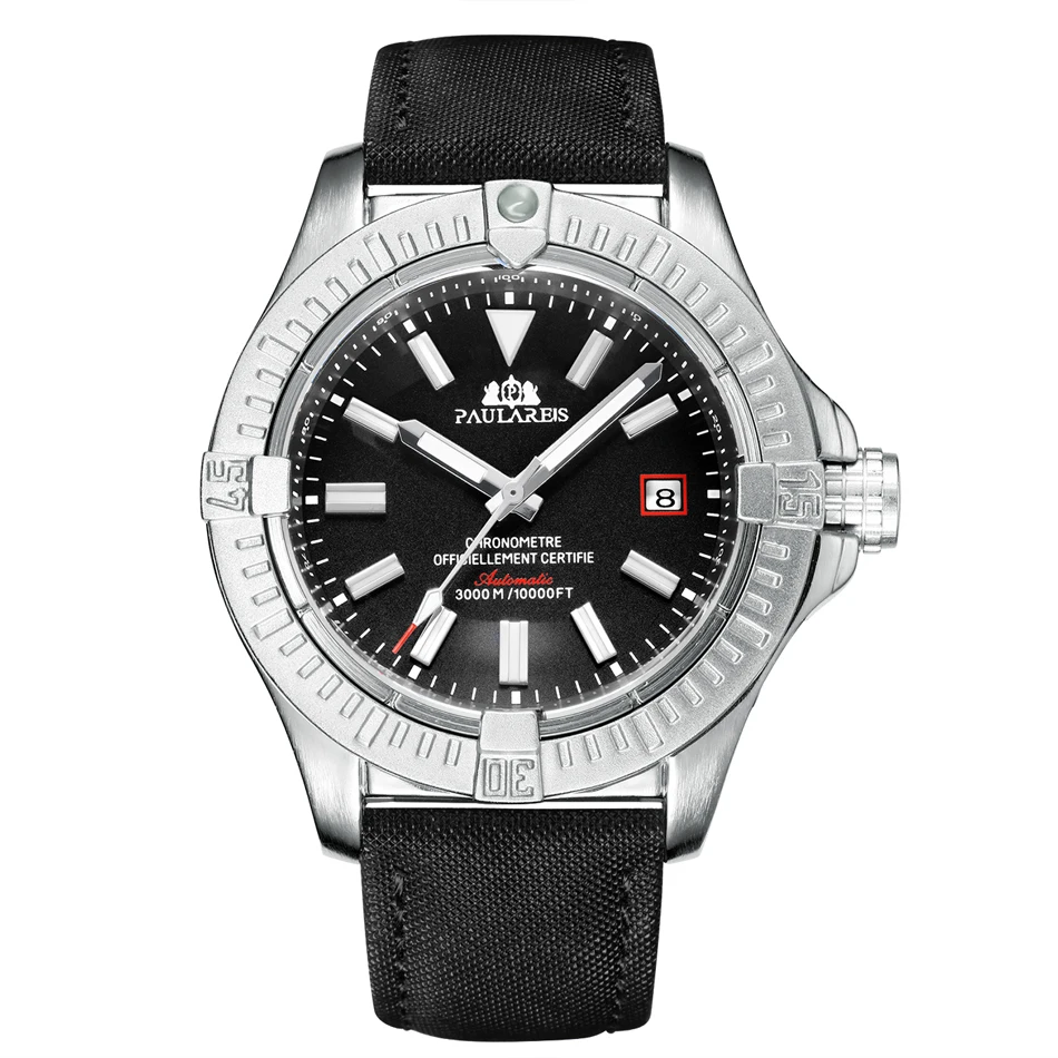 Automatic Self Wind Mechanical Black Bird Canvas Style Genuine Black Blue Leather Dial Date Luminous Luxury Men_voghion.com