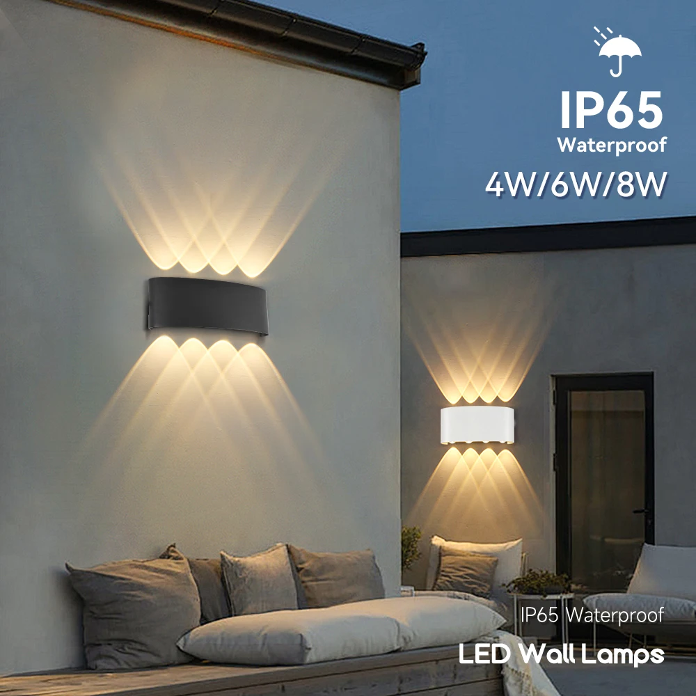 LED 벽 램프 실내 벽 조명, IP65 방수 야외 조명 A85-265V, 침실용 위 아래 벽 조명, 4W, 6W, 8W, 10W