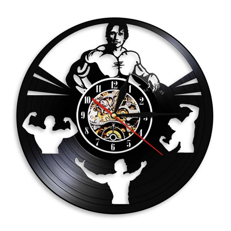 

Arnold Schwarznegger Fitness Daren Vinyl Record Wall Clock Bodybuilding Men Silhouette 3D Wall Watches Decor For Room