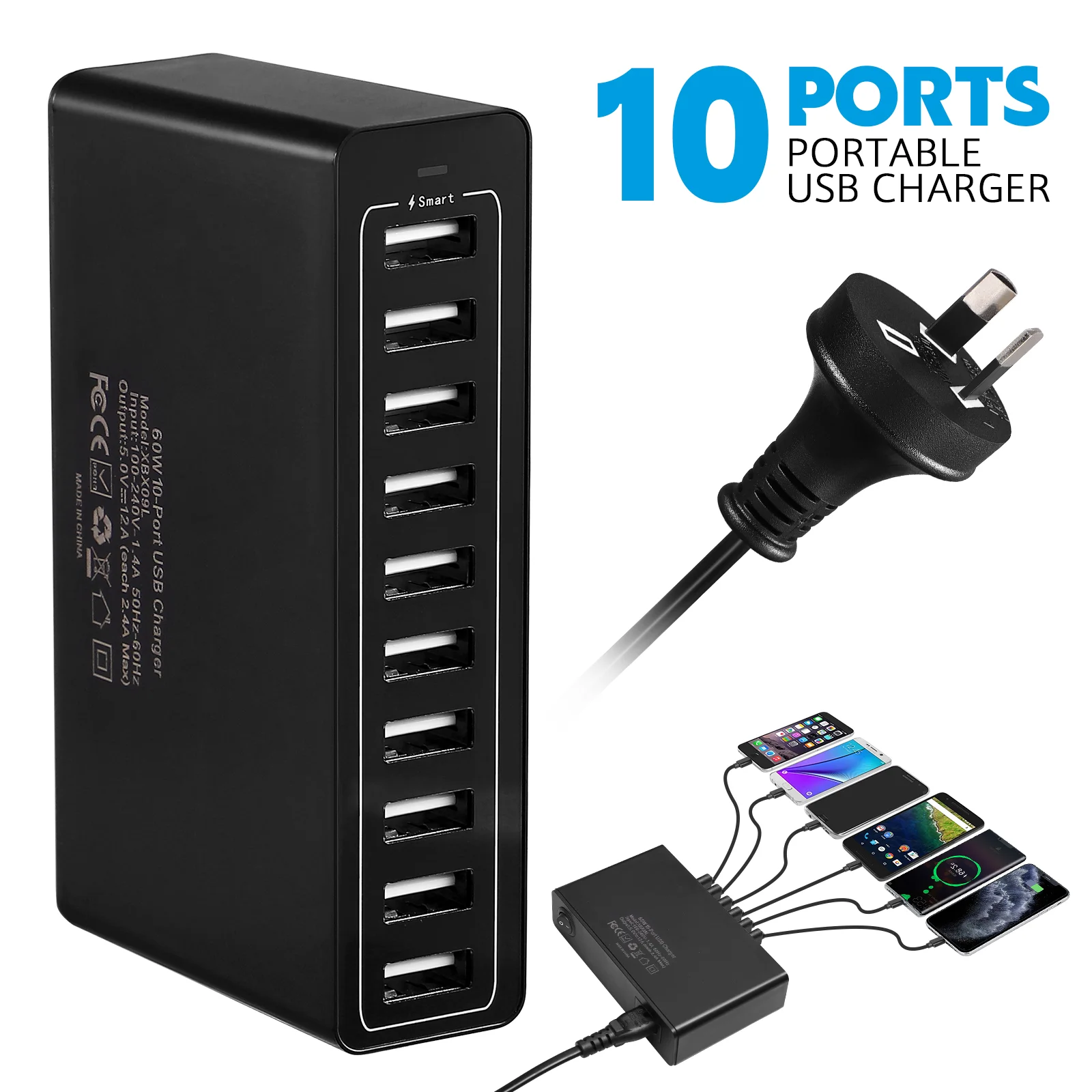 

10 Port 12000mA USB Portable USB Charging Station 60W Fasting Charging USB Station for Multiple Devices (AU