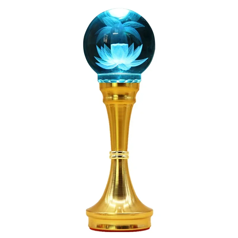 Household Crystal Ball Lotus Lamp, LED Buddha Supply Lamp, Decoration, Feng Shui, Eternal Light of Buddha Hall, Power Plug, 1pcs