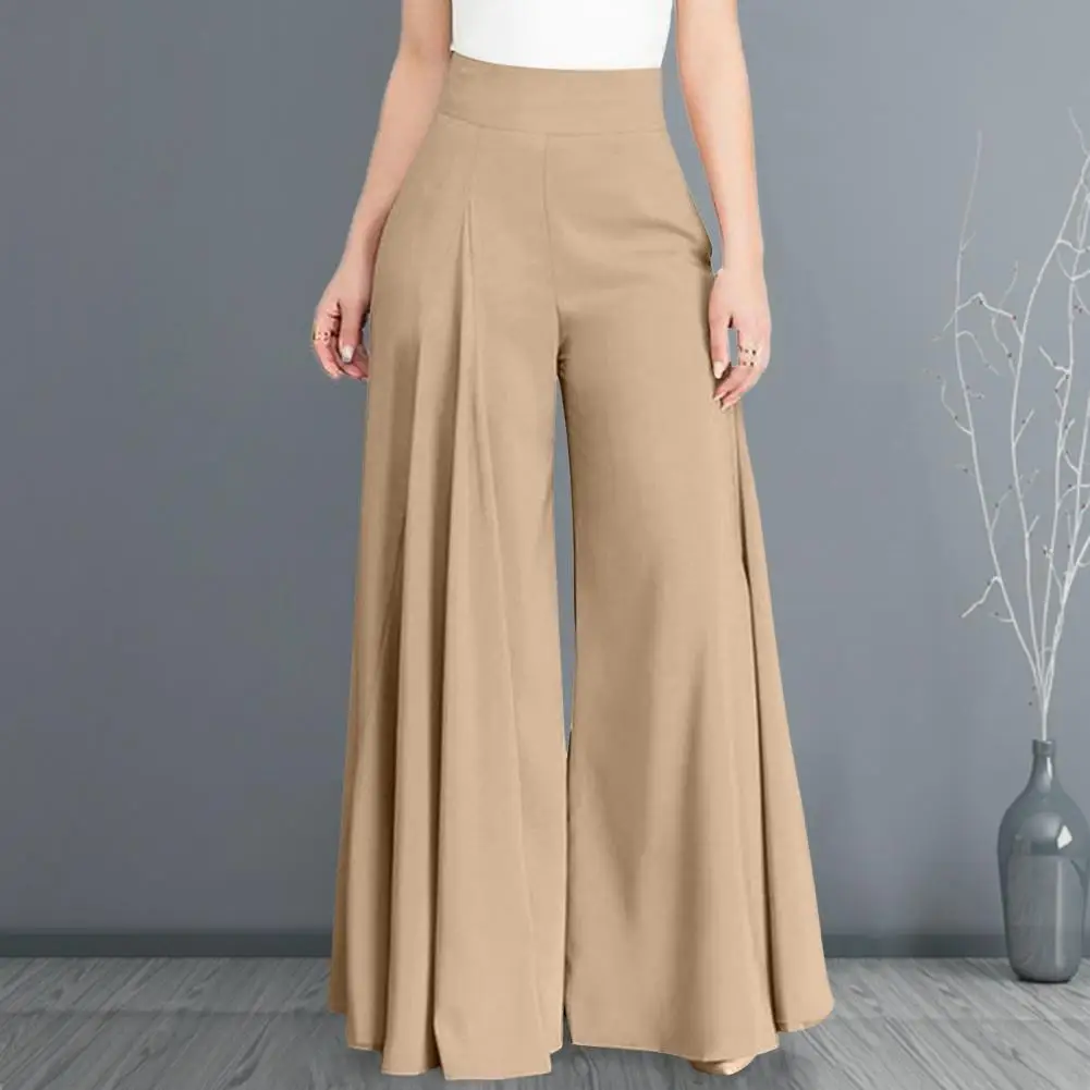 Summer Women's Wide-leg Zippered Culottes With High Waist And Loose Solid Color A-line Casual Dance Performance Culottes