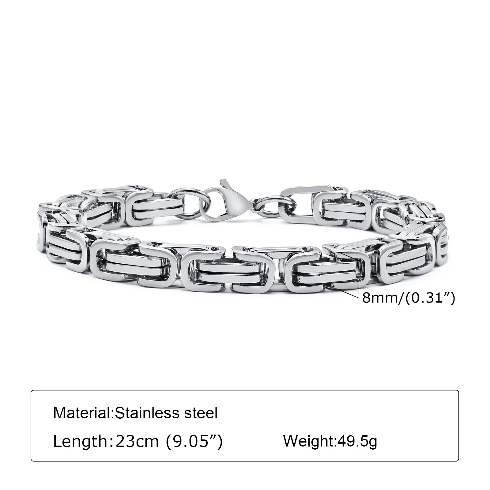 Chain bracelet Vnox Stylish Byzantine for Men Women Boys Waterproof Stainless Steel Link Wristband 4/5/6/6.5/8mm Wide