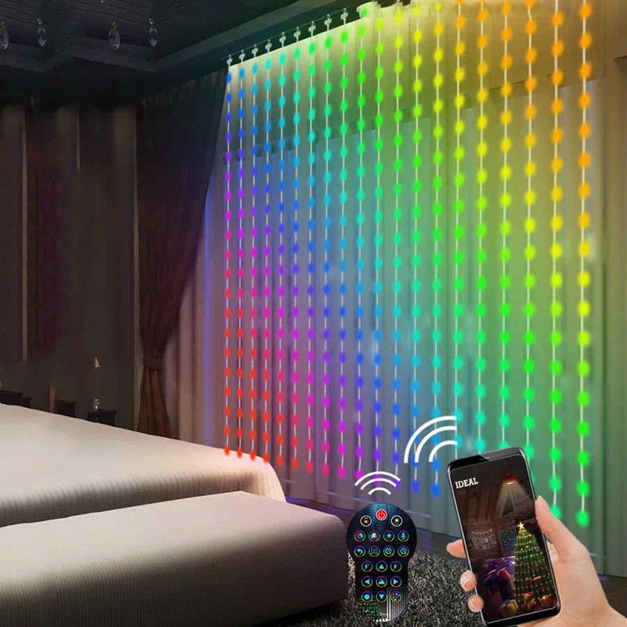 

«Сделай сам» Смарт управление через приложение RGB занавессветильник огни Dreamcolor Радуга фон окно сказочная гирлянда Рождественский сосулька свет