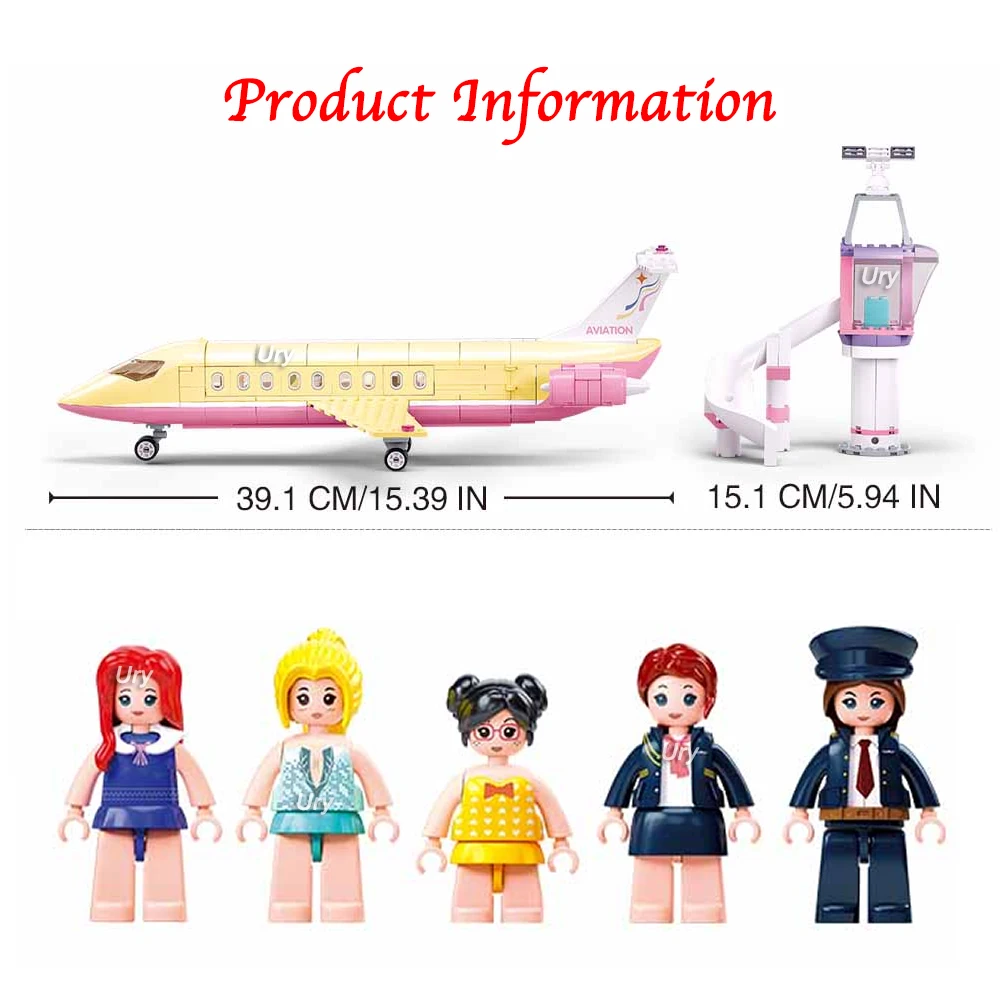 Sluban Friends City Plane Passengers Airplane Bus Sets Airport Airliner Figures Control Tower Building Blocks Toys for Girl Gift
