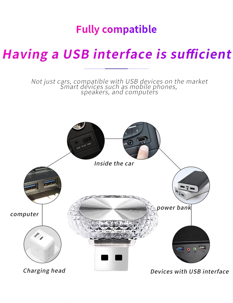 1/2 stücke Auto Innen Licht LED Umgebungs Licht Mini USB Dekoration Licht Umwelt Licht RGB Farbe Auto Zubehör stecker und Spielen – Detail 19