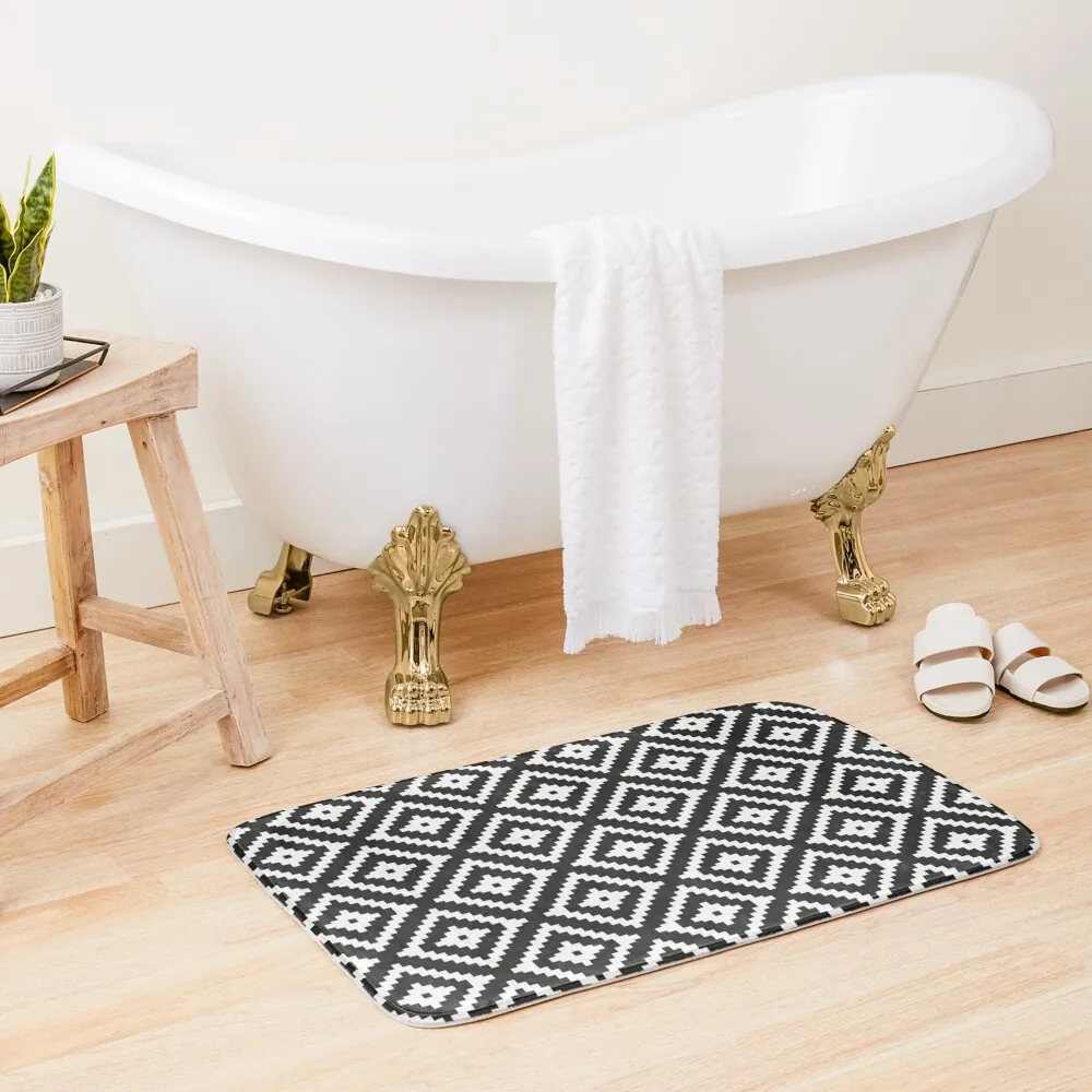 

Aztec - White on Black Bath Mat Bathroom Carpet DoorEntrance Door Non-Slip Bathroom Mat