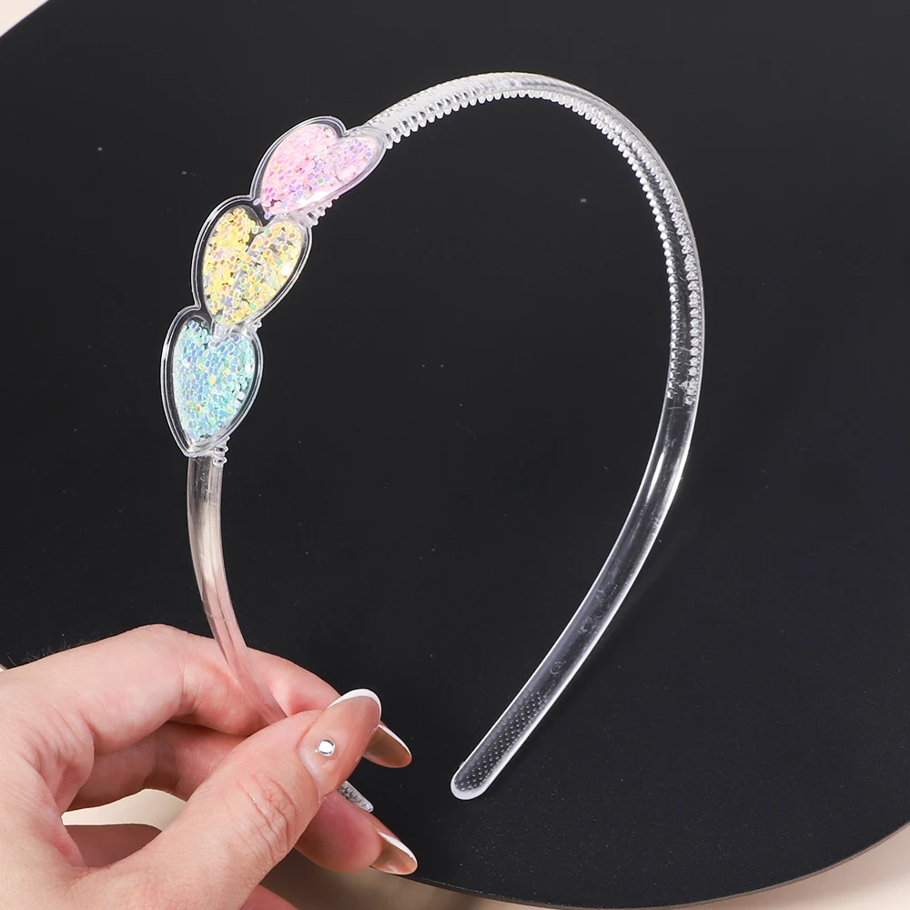 1/2pcs Transparent Quicksand Hairhoop Kids Girl Glitter Heart Sequin Cartoon Hairbands Children Headwear Baby Hair Accessories