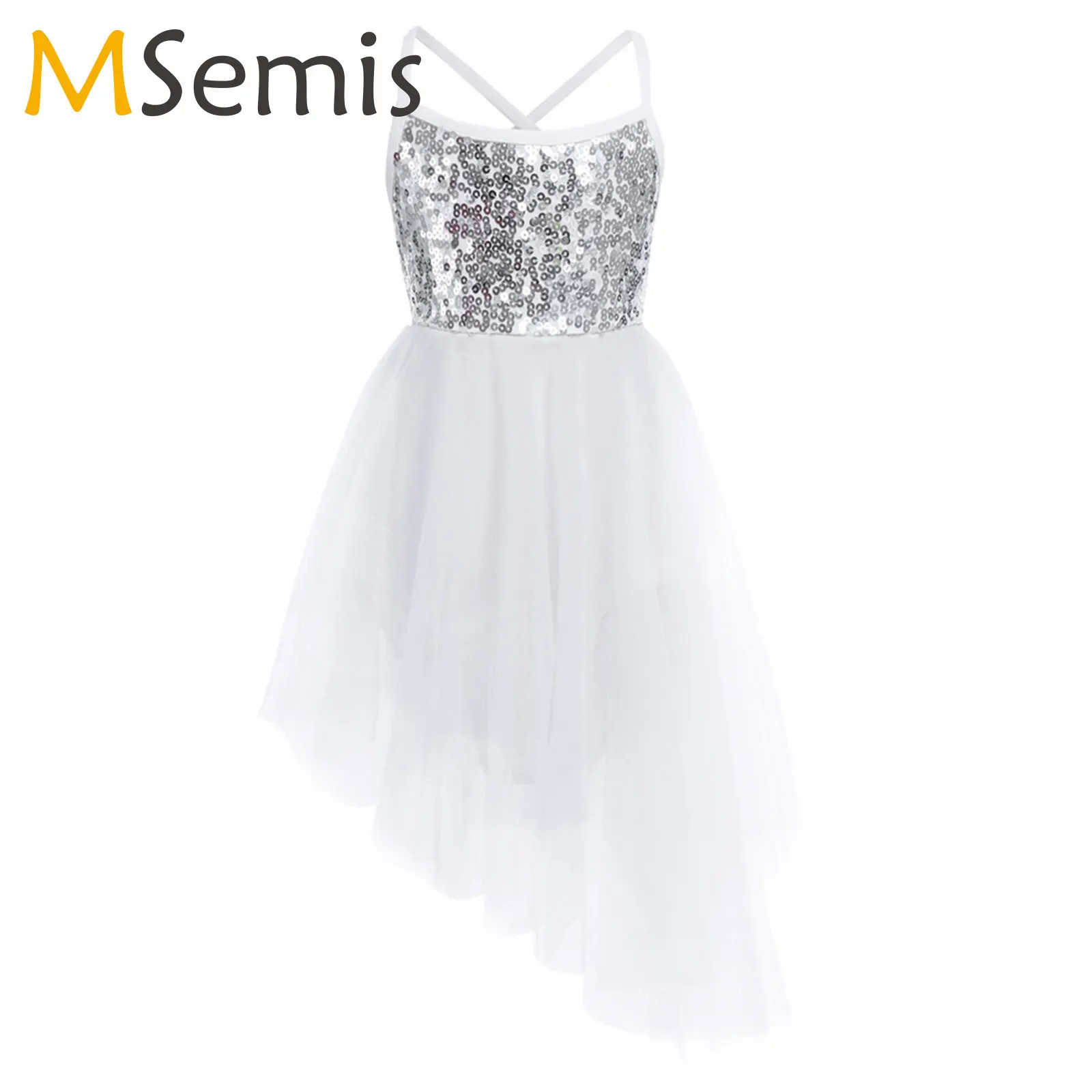 

Kids Girls Shiny Sequin Mesh Tutu Ballet Dress Lyrical Tulle Dance Gymnastics Leotard Dress Stage Performance Costume Dancewear