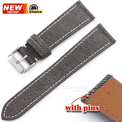 Versatile Nylon Denim Watch Strap with Leather Canvas Accents - 22mm (Black)