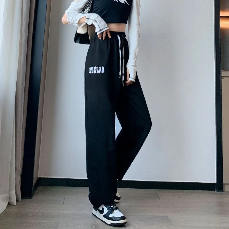 2023 Spring Autumn New Sports Sweatpants Women Casual Girdle Feet Wide Legs Loose Straight Tube Large Size Commuter Trousers