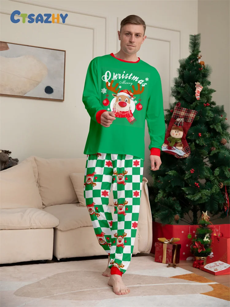 Merry Christmas Cartoon Pattern Mom Dad Kids Matching Pajamas Set 2 Pieces Suit Baby Romper Soft Loose Xmas Family Look Pyjamas 5
