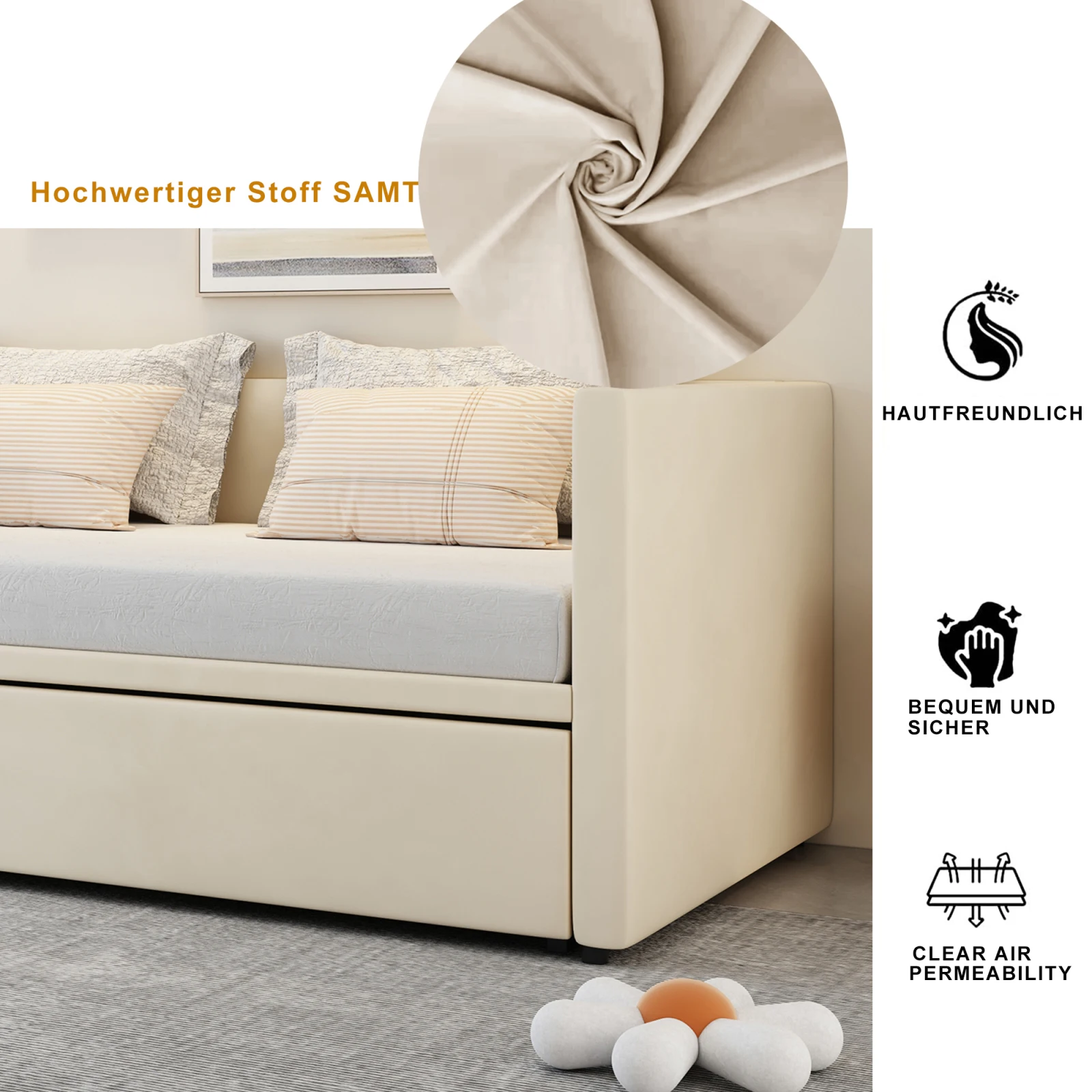 Rosahqnda Schlafsofa 90/180*200 cm, faltbares Einzelbett, Doppelbett, gepolstertes Schlafsofa für Schlafzimmer, Wohnzimmer, Samt – Detail 11