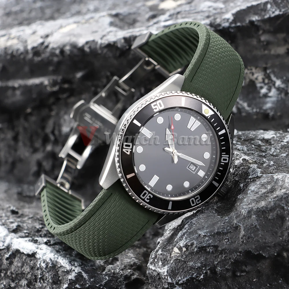 Premium Curved End Fluoro Rubber Quick Release Watch Strap - Available in Multiple Sizes